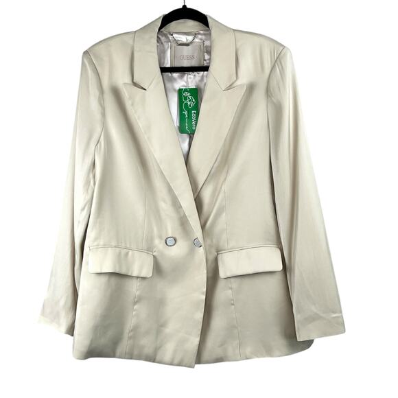 Guess Cream Cemento Adriana Peak Lapel Two Button Double Breasted Blazer XL NWT - Picture 1 of 16